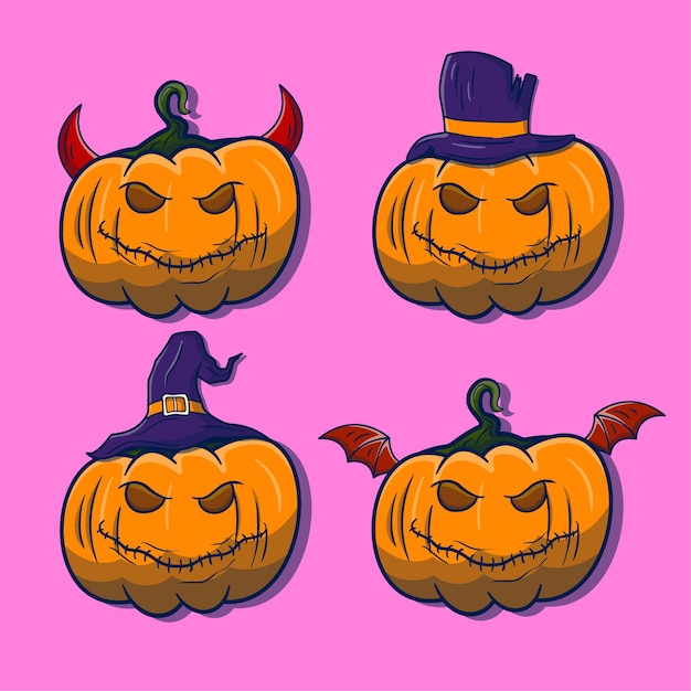 Vector colección de calabazas de halloween de dibujos animados simples