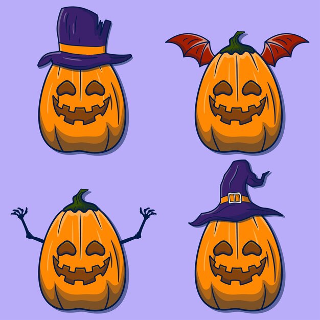 Vector colección de calabazas de halloween de dibujos animados simples