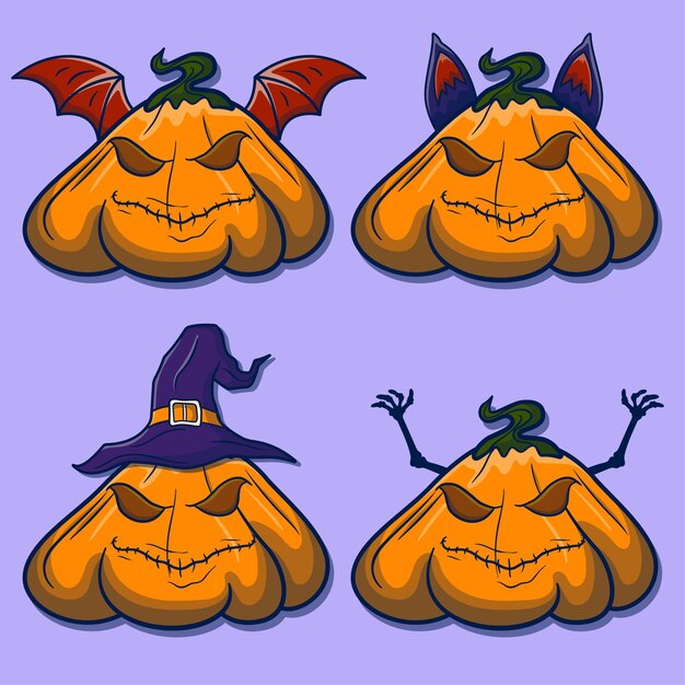 Vector colección de calabazas de halloween de dibujos animados simples