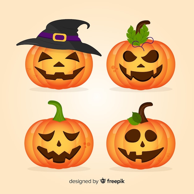 Vector colección de calabazas de halloween en diseño plano