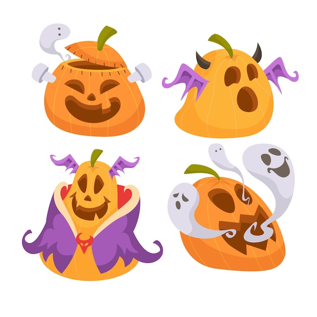 Vector colección de calabazas de halloween planas dibujadas a mano