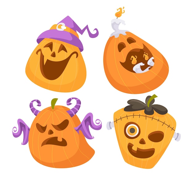 Vector colección de calabazas de halloween planas dibujadas a mano