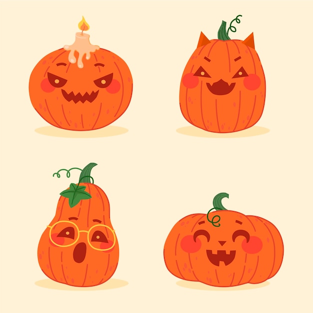 Colección de calabazas de halloween planas dibujadas a mano