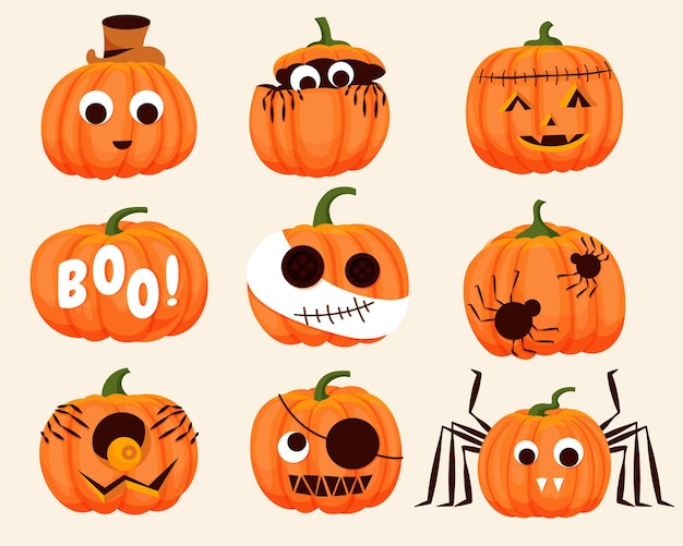 Vector colección de calabazas de halloween planas