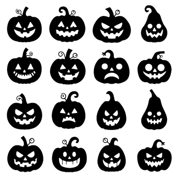 Colección de calabazas de Halloween con siluetas