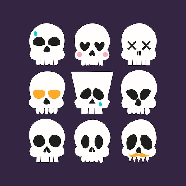 Colección de calaveras con expresiones