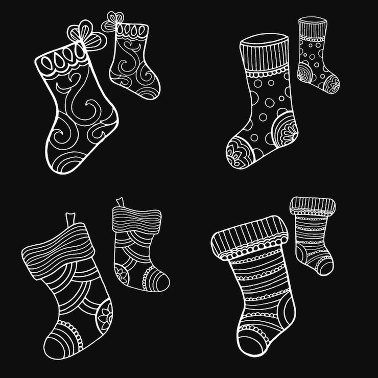 Vector colección de calcetines navideños dibujados a mano