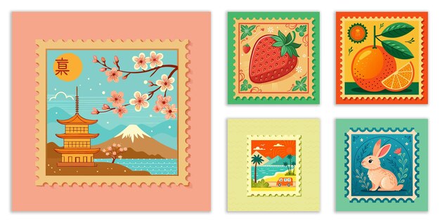 Colección de calcomanías de viaje y tarjetas postales