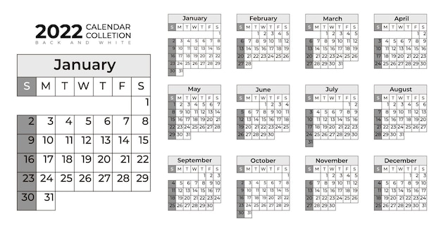 Colección calendario 2022 en blanco y negro