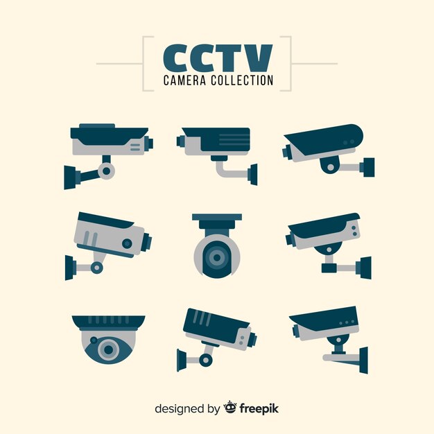 Vector colección de cámaras de seguridad con diseño plano