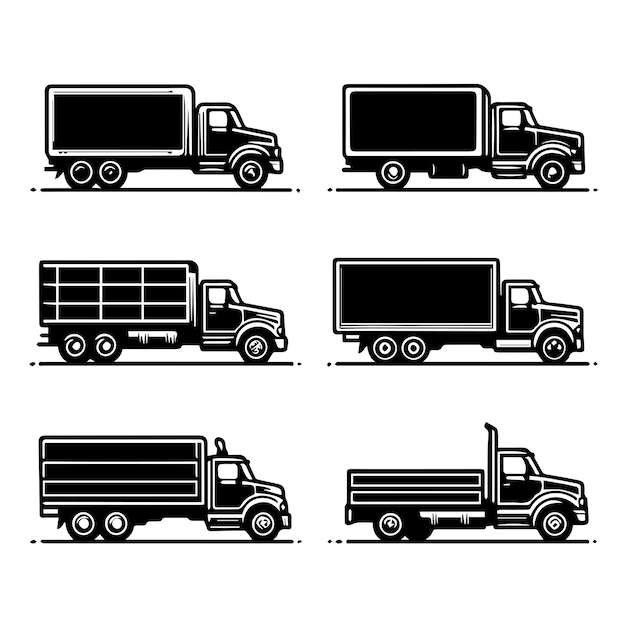 colección de camiones con un estilo de silueta simple