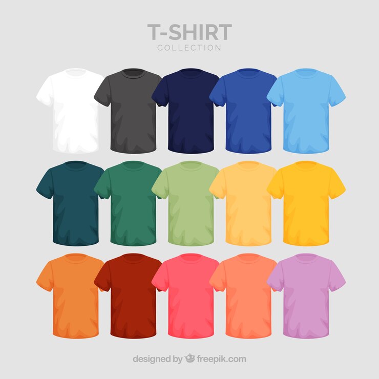 Vector colección de camisetas de diferentes colores en 2d