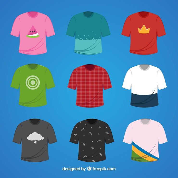 Vector colección de camisetas de diferentes colores en 2d