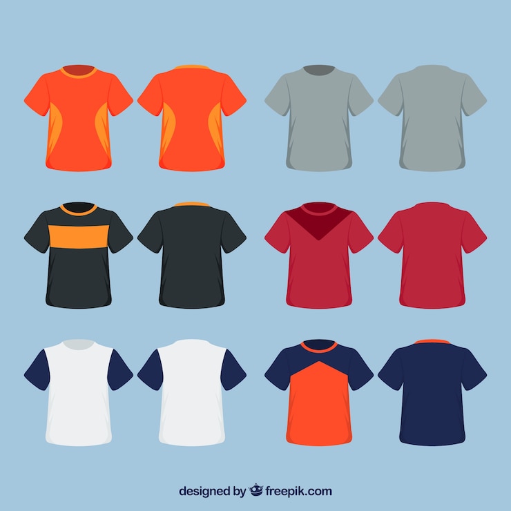 Vector colección de camisetas de diferentes colores en 2d