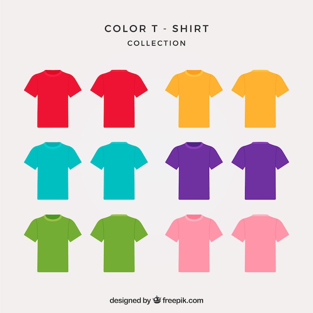 Colección de camisetas de diferentes colores en 2d