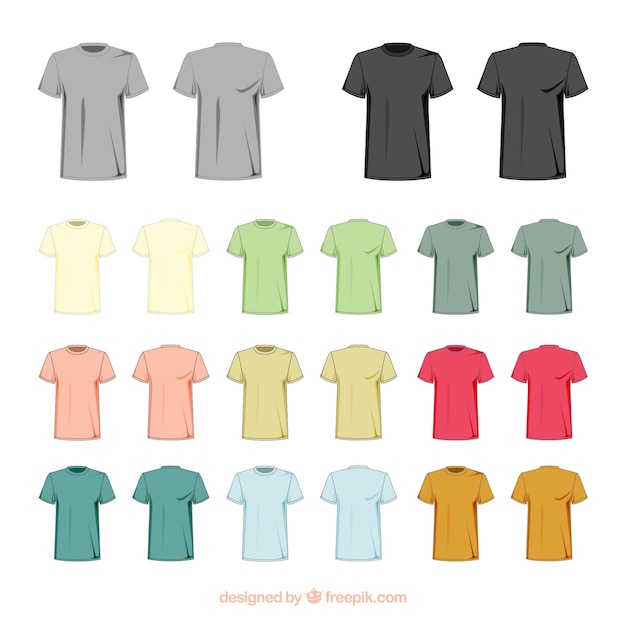 Vector colección de camisetas de diferentes colores en 2d