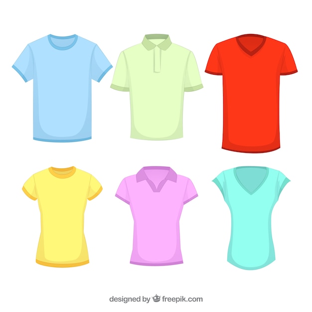 Vector colección de camisetas de diferentes colores en 2d