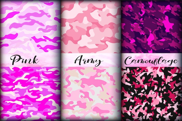 Colección de camuflaje militar rosa y patrón militar para fondo de camuflaje