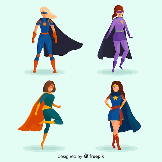 Colección de caracteres femeninos de superheroes en estilo de comic