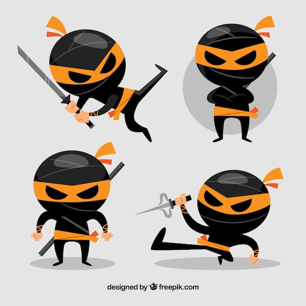 Vector colección de caracteres de ninja negro