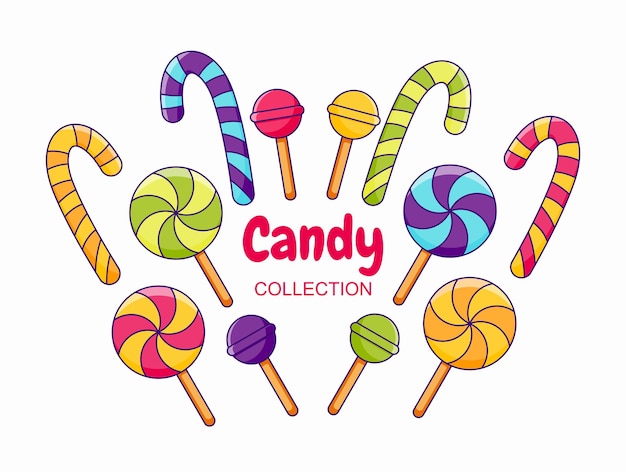 Colección de caramelos coloridos en estilo plano