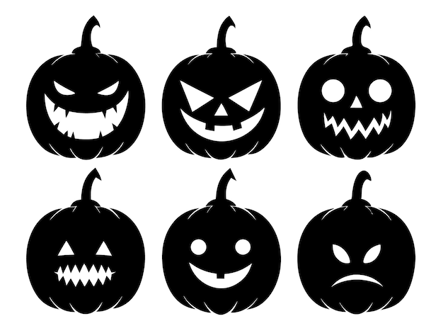 Colección de caras de calabaza con siluetas de Halloween