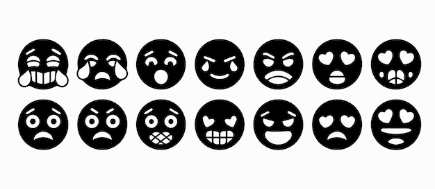 Colección de caras emoji negras que expresan emociones