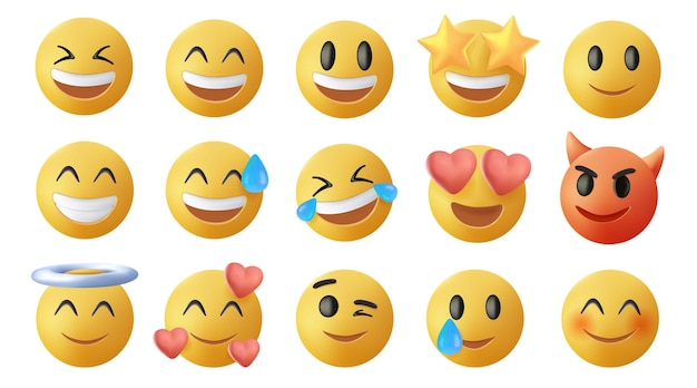 Colección de caras emoji que muestran varias emociones
