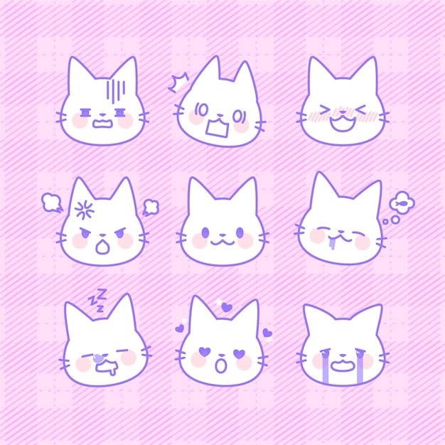Colección de caras kawaii dibujadas a mano