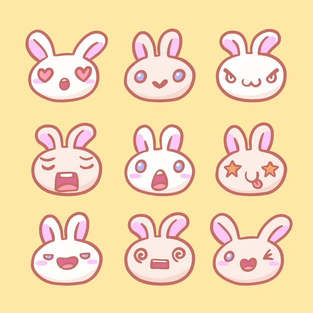 Vector colección de caras kawaii dibujadas a mano