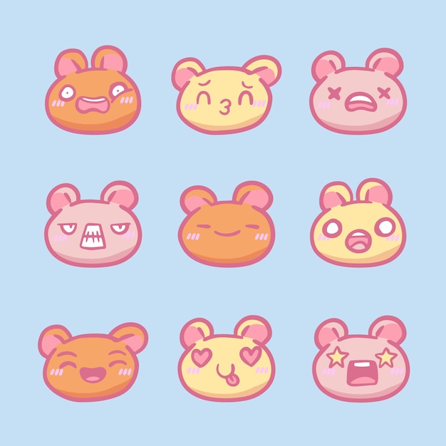 Vector colección de caras kawaii dibujadas a mano