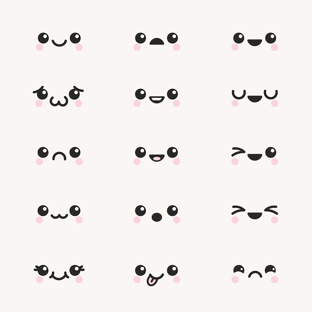 Colección de caras kawaii dibujadas a mano