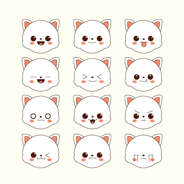 Vector colección de caras kawaii dibujadas a mano