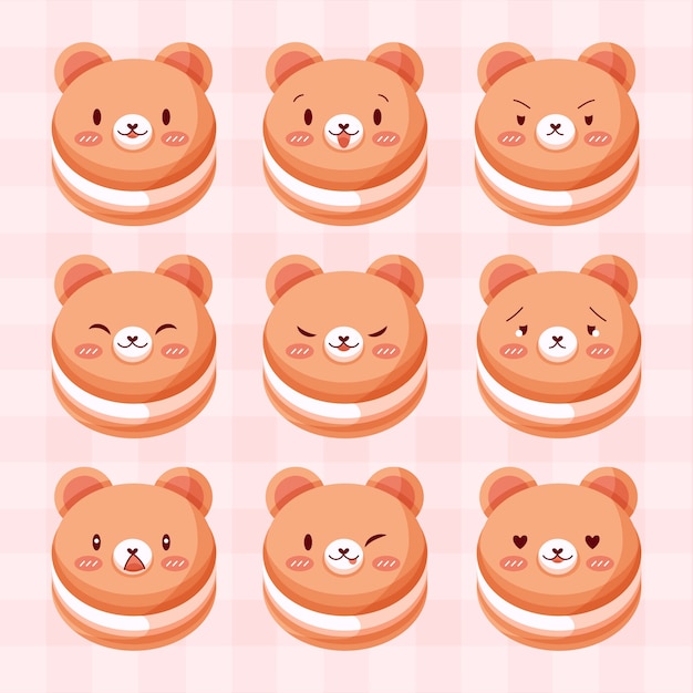 Vector colección de caras kawaii dibujadas a mano