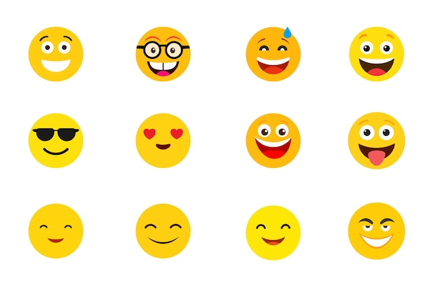 Colección de caras sonrientes coloridas que expresan diferentes emociones