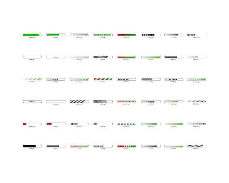 Vector colección cargando el icono de estado de la barra ilustración vectorial conjunto de íconos cargados por vectores descargar progreso no cargar o cargar
