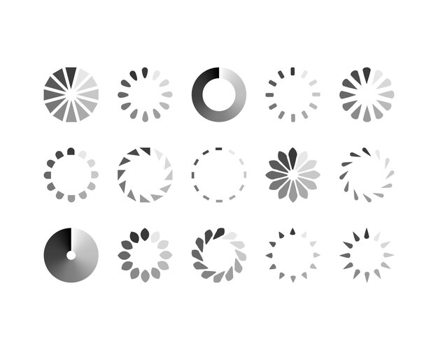 Colección Cargando el icono de estado de la barra Ilustración vectorial Conjunto de íconos cargados por vectores Descargar progreso No cargar o cargar