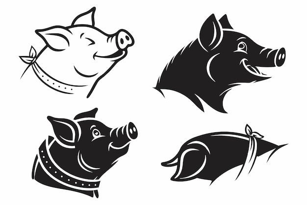 Colección de caricaturas de cabezas de cerdo
