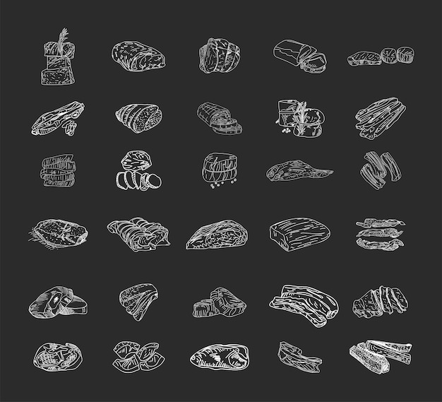 Colección de carne dibujada a mano Piezas de plantilla de diseño de carne