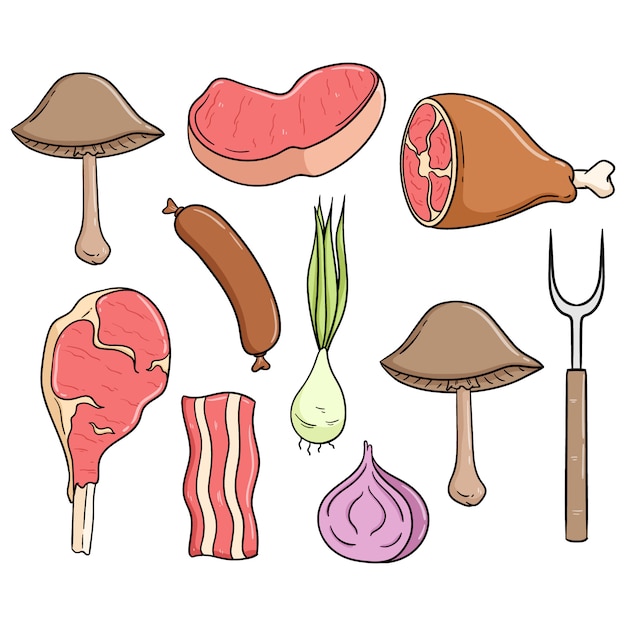 Colección de carne doodle para filete