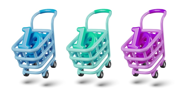 Vector colección de carros de compras con números 3d conjunto de ilustraciones vectoriales de diferentes colores