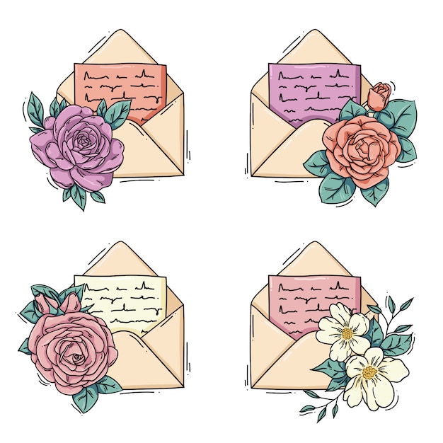 Colección de carta con flores