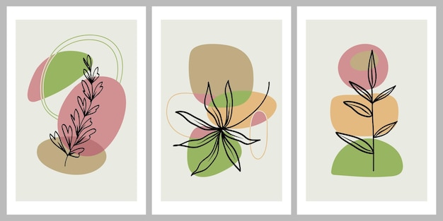 Colección de carteles de arte contemporáneo en colores pastel corte de papel abstracto elementos geométricos y trazos hojas y puntos Gran deisgn para postales de redes sociales impresión