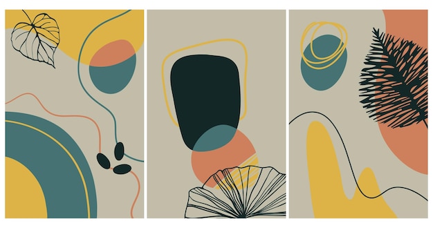Colección de carteles de arte contemporáneo en colores pastel corte de papel abstracto elementos geométricos y trazos hojas y puntos Gran deisgn para postales de redes sociales impresión