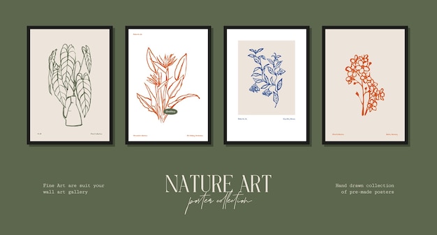 Colección de carteles bohemios con flores silvestres e ilustraciones botánicas para tu galería de arte mural