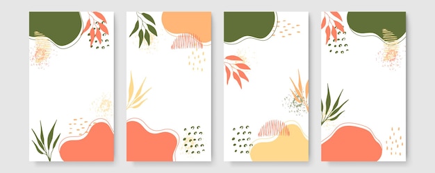 Colección de carteles boho botánico moderno abstracto. Póster de arte de pared bohemio orgánico con formas abstractas de acuarela. Color pastel neutro, dibujo de follaje.
