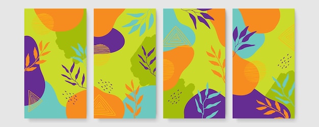Colección de carteles boho botánico moderno abstracto. Póster de arte de pared bohemio orgánico con formas abstractas de acuarela. Color pastel neutro, dibujo de follaje.