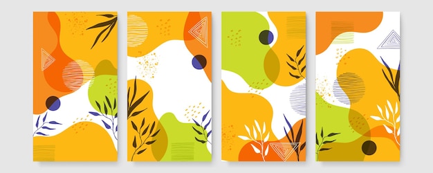 Colección de carteles boho botánico moderno abstracto. Póster de arte de pared bohemio orgánico con formas abstractas de acuarela. Color pastel neutro, dibujo de follaje.