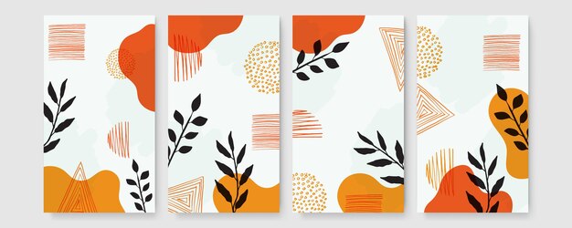 Colección de carteles boho botánico moderno abstracto. Póster de arte de pared bohemio orgánico con formas abstractas de acuarela. Color pastel neutro, dibujo de follaje.
