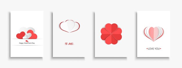 Colección de carteles del Día de San Valentín cubiertas con corazones de origami 14 de febrero creativo romántico